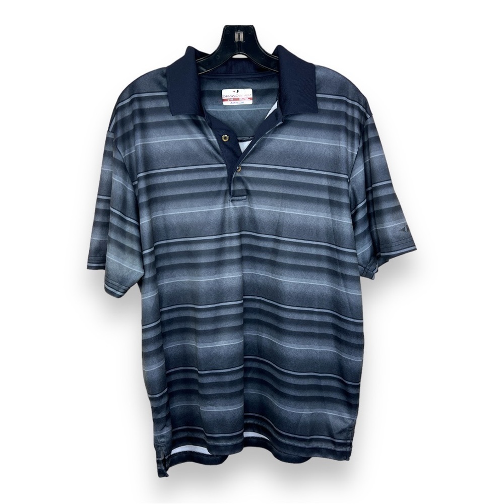 Large Grand Slam Grey Black Striped Polo Shirt Golf Athletic Activewear